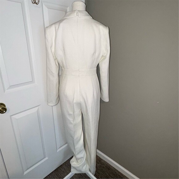 FEHAUTE Jumpsuit Womens Size 4 White Tweed Wide-Leg Pockets Quiet Luxury - Picture 5 of 16